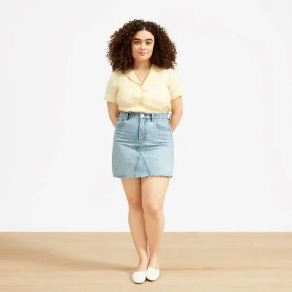 Everlane Denim Reconstructed Skirt 33 Light Blue Jean Raw Hem